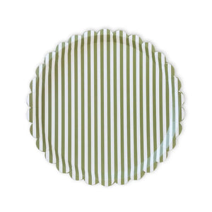 Green & White Candy Stripe Scalloped Dinner Plates (12pcs)