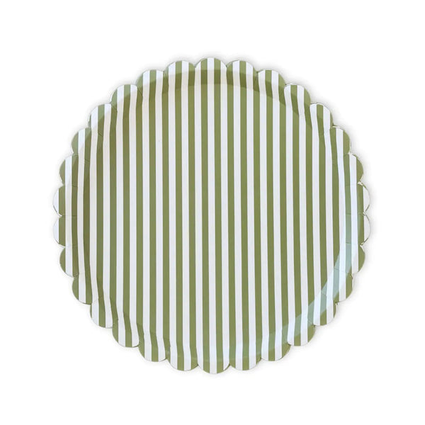Green & White Candy Stripe Scalloped Dinner Plates (12pcs)