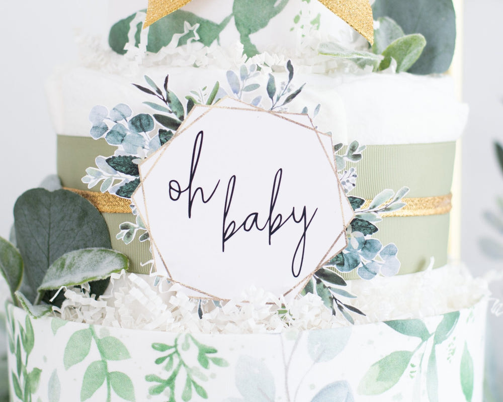 Greenery Diaper Cake - a beautiful, eco-friendly diaper cake for baby showers and new parents.