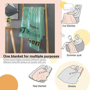 Your Letter & Name, Personalized Name Blanket, Soft Flannel Fleece Throw, Mint Green Navy