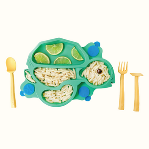 Turtle Training Plate and Utensils for babies - fun, safe feeding essentials for mealtime learning.