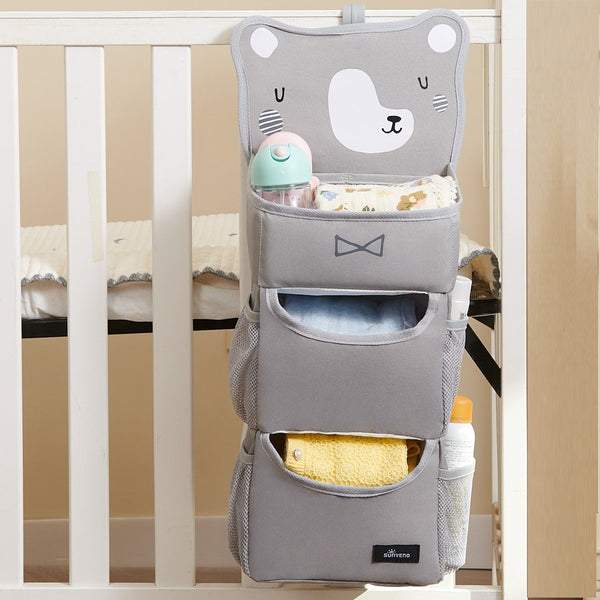 Cozy Buddy Crib Organizer in angle view, perfect for keeping baby essentials tidy and accessible in the nursery.