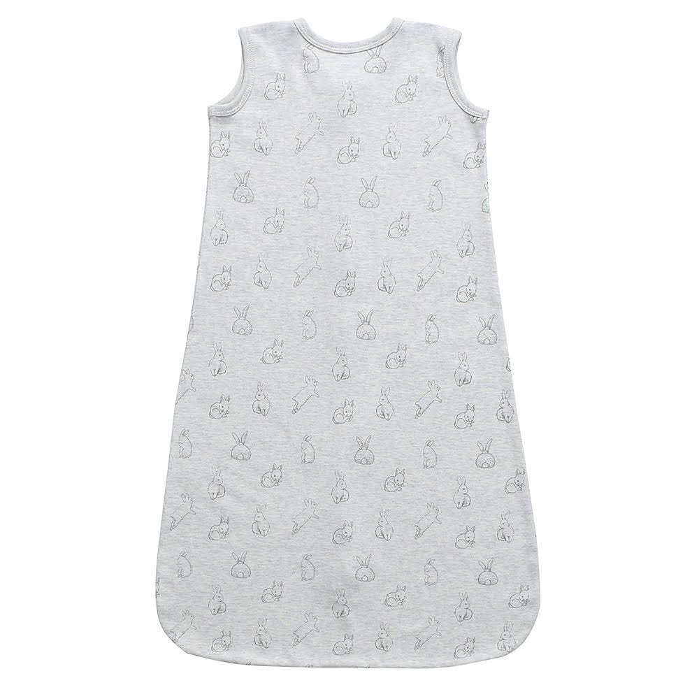 100% Organic Cotton 0.5tog Sleep Sack in Grey with Rabbit design for babies. Safe and cozy sleep solution.