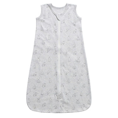 100% Organic Cotton 0.5tog Sleep Sack in Grey with Rabbit design for babies. Safe and cozy sleep solution.