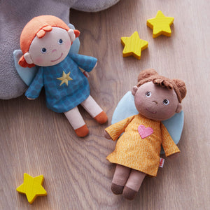 Guardian Angel Mini Doll Nora in plush fabric, perfect for comforting babies and enhancing nursery decor.