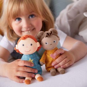 Guardian Angel Mini Doll Nora in plush fabric, perfect for comforting babies and enhancing nursery decor.