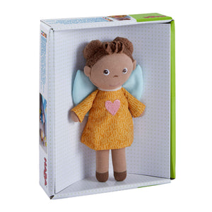 Guardian Angel Mini Doll Nora in plush fabric, perfect for cuddly baby comfort and companionship.
