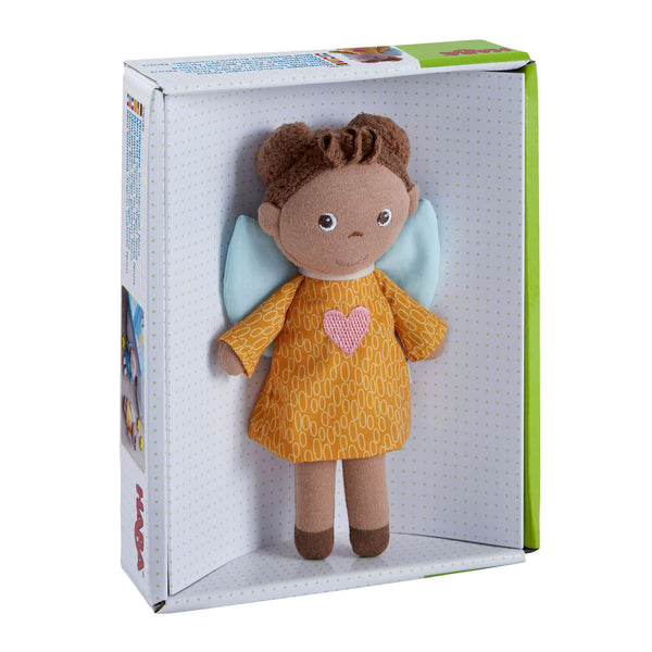Guardian Angel Mini Doll Nora in plush fabric, perfect for cuddly baby comfort and companionship.