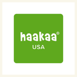 Green square with 'haakaa USA' logo on a white background