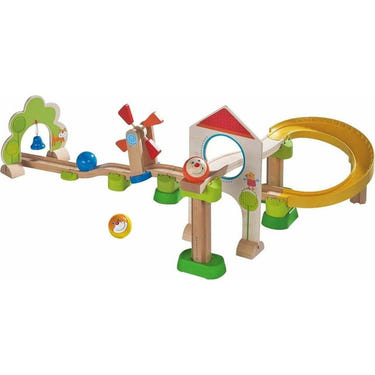 Kullerbu Windmill 25 Piece Starter Track Set for kids, featuring colorful tracks and a spinning windmill.