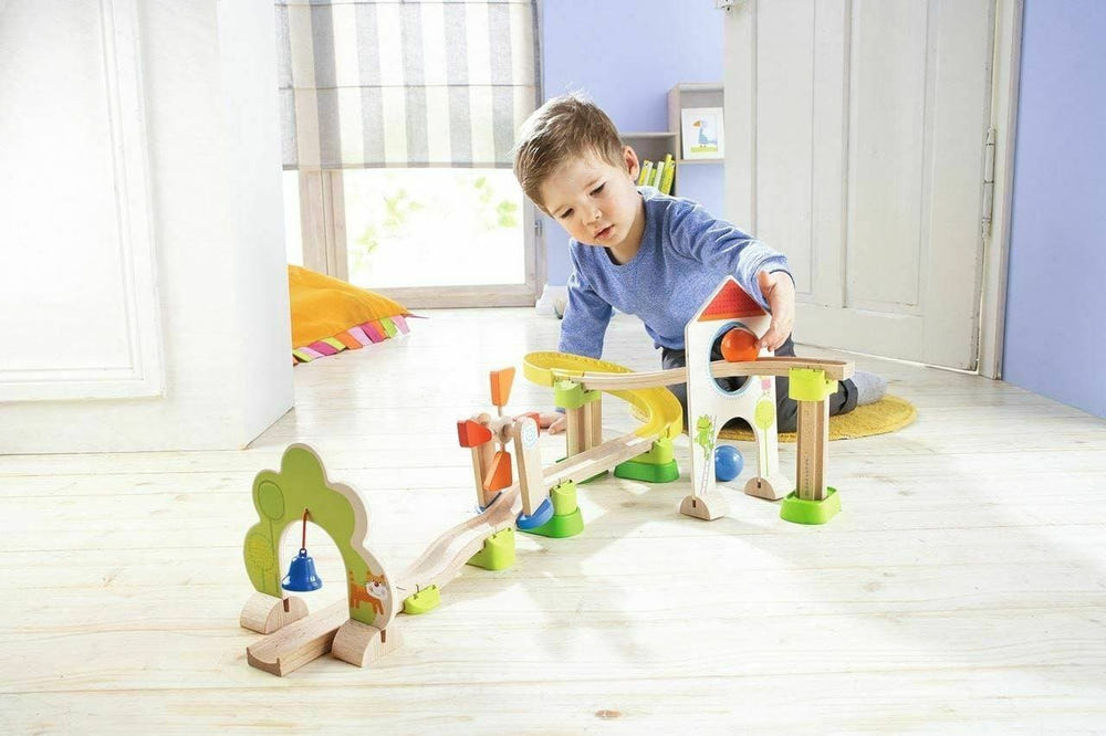 Kullerbu Windmill 25 Piece Starter Track Set for kids, featuring colorful tracks and a spinning windmill.