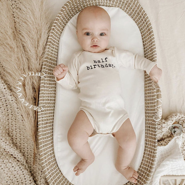 Half Birthday Organic Bodysuit Long Sleeve