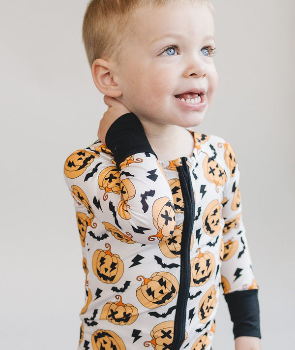 Halloween Bamboo Zip Romper | Black