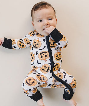 Halloween Bamboo Zip Romper | Black