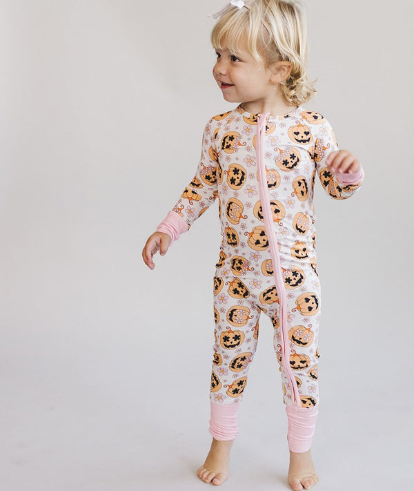 Halloween Bamboo Zip Romper | Pink