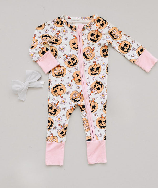 Halloween Bamboo Zip Romper | Pink