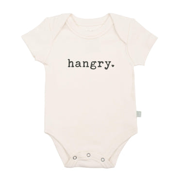 "Hangry graphic short sleeve bodysuit for babies, perfect for playful and stylish outfits."