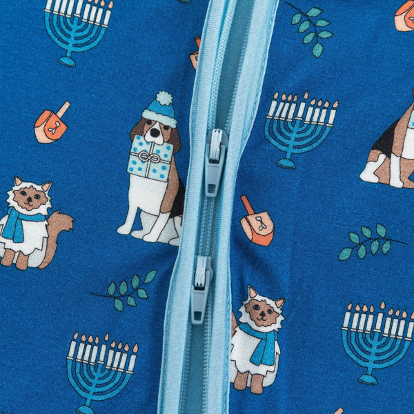 Hanukkah Pets (Convertible Zip Footies) - Blue