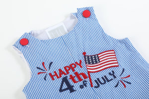 Happy 4th of July Blue Gingham Shortalls