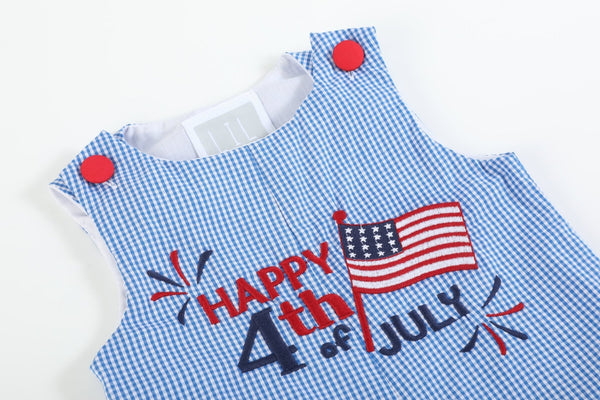 Happy 4th of July Blue Gingham Shortalls
