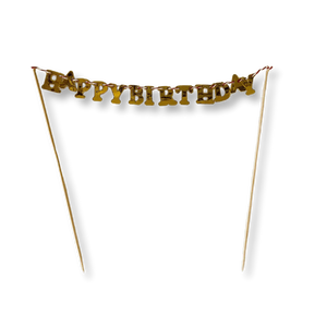 Gold Happy Birthday Cake Banner - Cake Topper