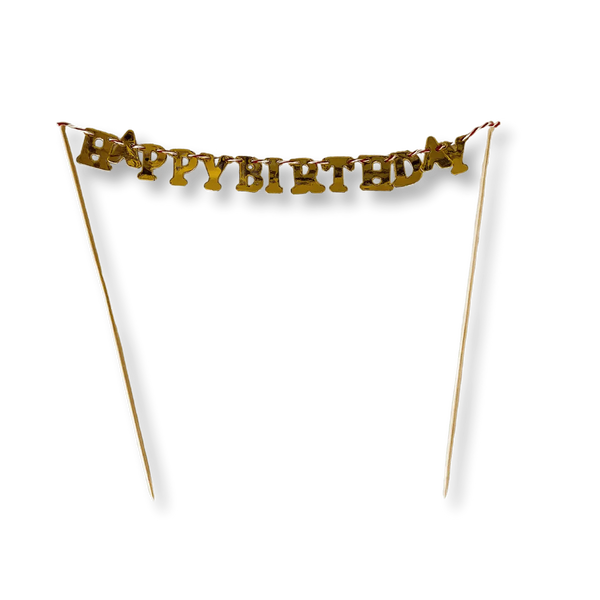 Gold Happy Birthday Cake Banner - Cake Topper