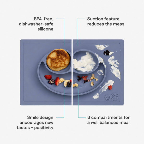 ezpz Happy Mat all-in-one placemat plate suctions to table