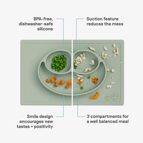 ezpz Happy Mat all-in-one placemat plate suctions to table