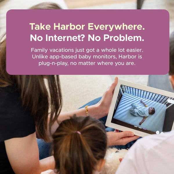 Harbor Baby Monitor with dedicated screen, showcasing sleek design and advanced features for baby monitoring.