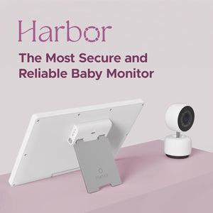 Harbor Baby Monitor with dedicated screen, angle view showcasing sleek design and user-friendly features.