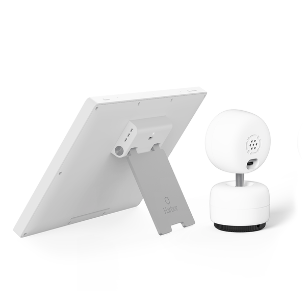 Harbor Baby Monitor with dedicated screen, angle view showcasing sleek design and user-friendly features for parents.