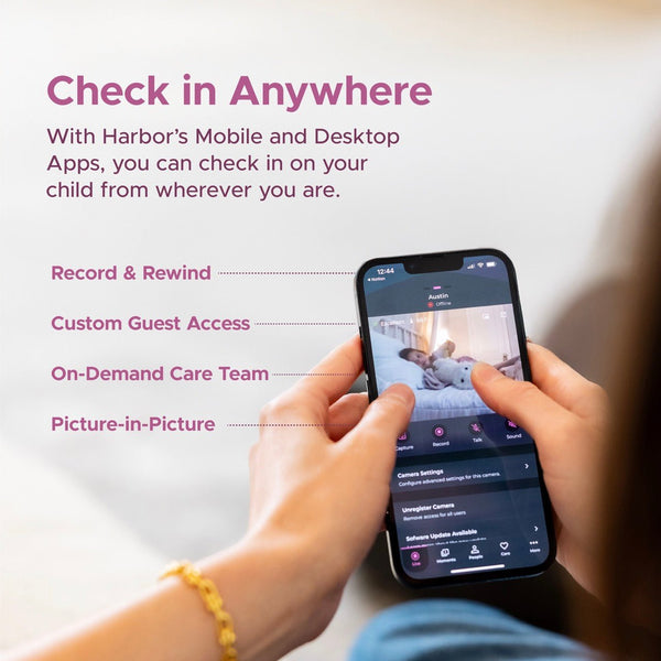 Harbor Baby Monitor with dedicated screen, showcasing sleek design and clear display for baby monitoring.