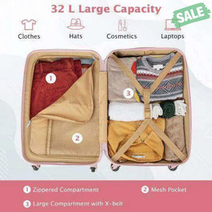 Hardside Luggage with Spinner Wheels with TSA Lock and Height Adjustable Handle-Pink Pink Kids Luggage