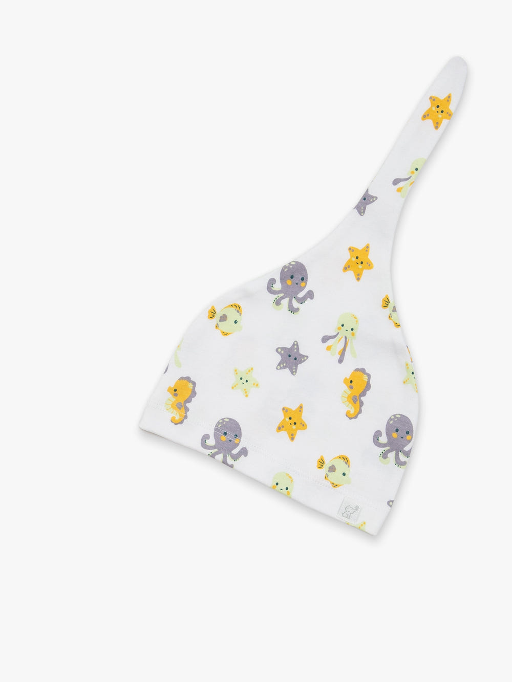Organic Cotton Knotted Hat in Let's Sea design - perfect for newborns, soft and stylish baby accessory.