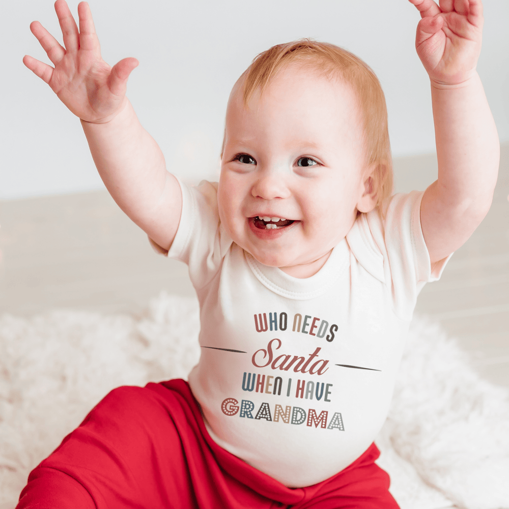 Graphic bodysuit for babies with "I have grandma" design, perfect for short sleeve comfort and style.
