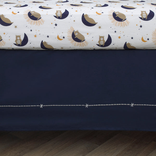 Goodnight Sleep Tight White and Blue Koala, Sloth, Bear, Star, and Moon 4 Piece Nursery Crib Bedding Set - Comforter, 100% Cotton Fitted Crib Sheet, Crib Skirt, and Storage
