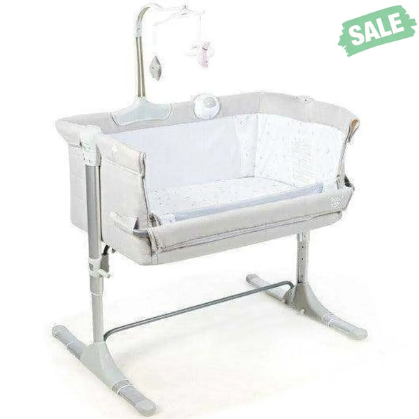 Height Adjustable Baby Side Crib with Music Box & Toys-Light Gray Bassinets & Bedside Sleepers