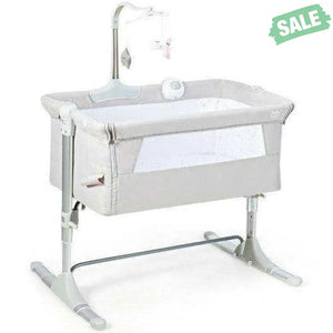 Height Adjustable Baby Side Crib with Music Box & Toys-Light Gray Bassinets & Bedside Sleepers