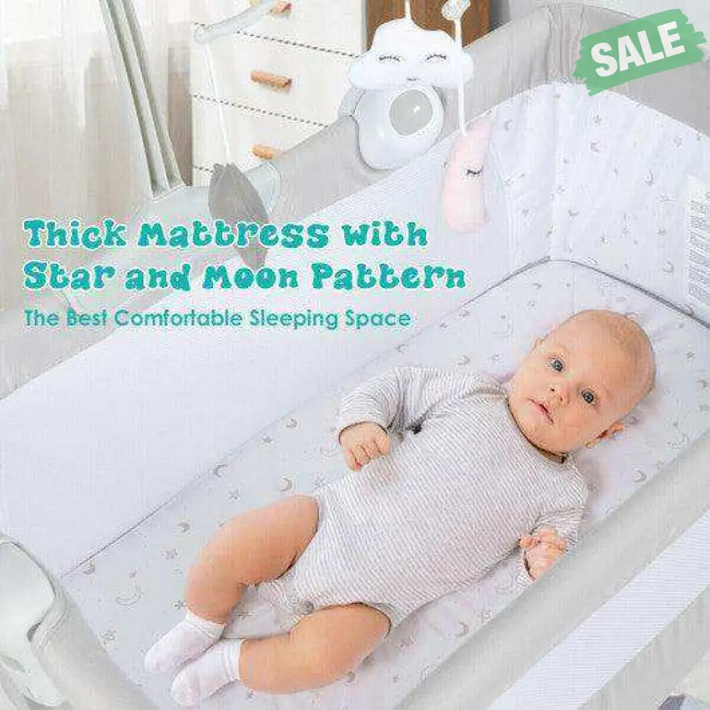 Height Adjustable Baby Side Crib with Music Box & Toys-Light Gray Bassinets & Bedside Sleepers