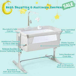 Height Adjustable Baby Side Crib with Music Box & Toys-Light Gray Bassinets & Bedside Sleepers