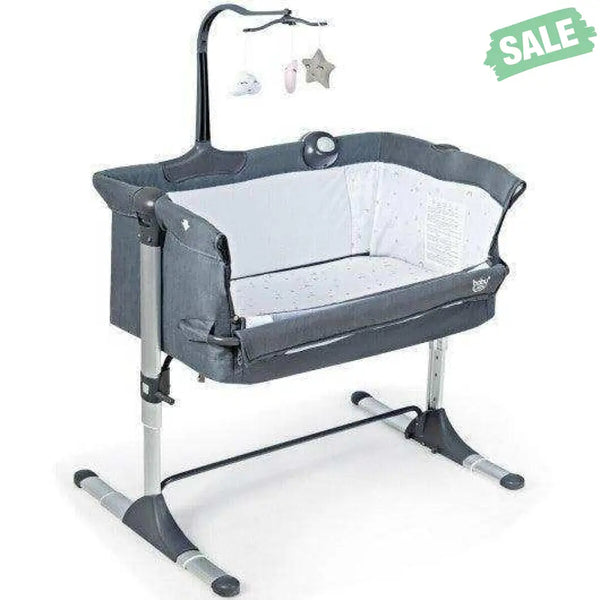 Height Adjustable Baby Side Crib with Music Box & Toys-Light Gray Bassinets & Bedside Sleepers