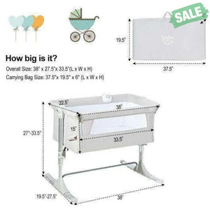Height Adjustable Baby Side Crib with Music Box & Toys-Light Gray Dark Gray Bassinets & Bedside Sleepers