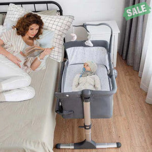 Height Adjustable Baby Side Crib with Music Box & Toys-Light Gray Dark Gray Bassinets & Bedside Sleepers