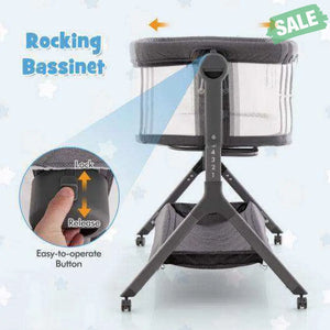 Height Adjustable Bedside Sleeper with Storage Bag and Soft Mattress for Baby-Gray Gray Bassinets & Bedside Sleepers