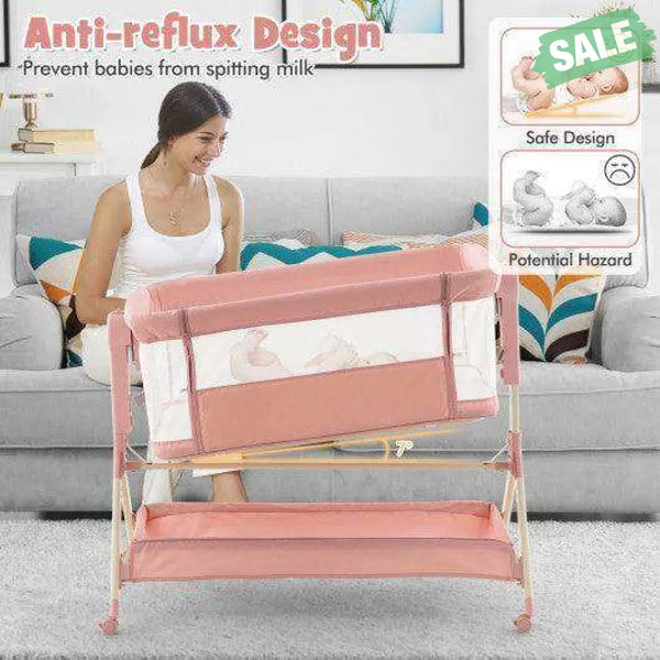 Height Adjustable Bedside Sleeper with Storage Bag and Soft Mattress for Baby-Gray Gray Bassinets & Bedside Sleepers
