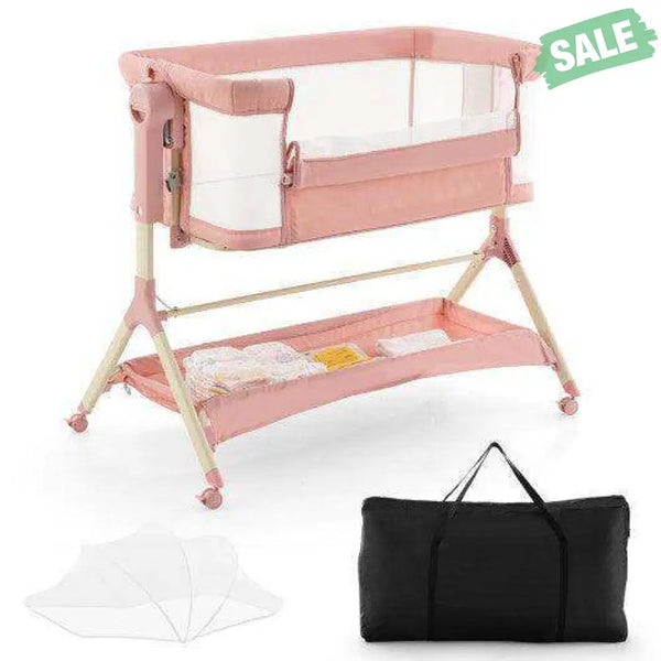 Height Adjustable Bedside Sleeper with Storage Bag and Soft Mattress for Baby-Gray Gray Bassinets & Bedside Sleepers