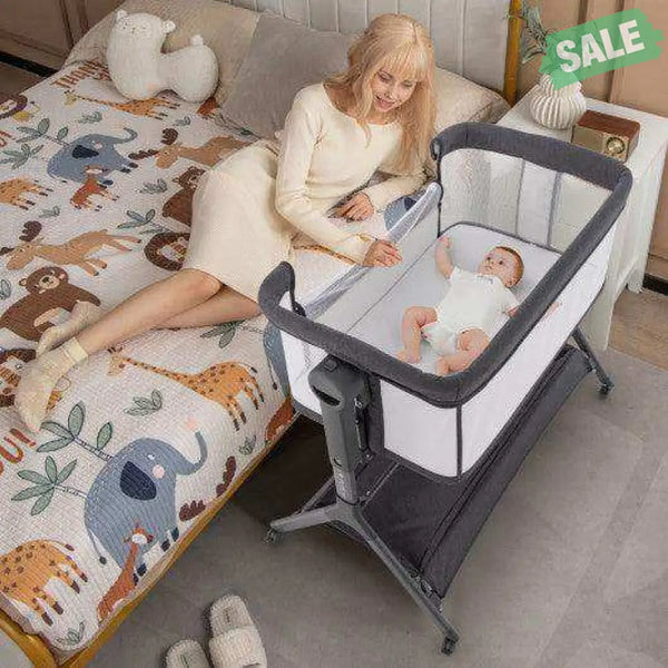 Height Adjustable Bedside Sleeper with Storage Bag and Soft Mattress for Baby-Gray Gray Bassinets & Bedside Sleepers