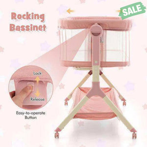 Height Adjustable Bedside Sleeper with Storage Bag and Soft Mattress for Baby-Pink