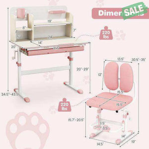 Height Adjustable Children School Home Study Table and Chair Set with Tilted Desktop for 3-12 Years Old-Pink Kids Table