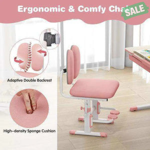 Height Adjustable Children School Home Study Table and Chair Set with Tilted Desktop for 3-12 Years Old-Pink Kids Table